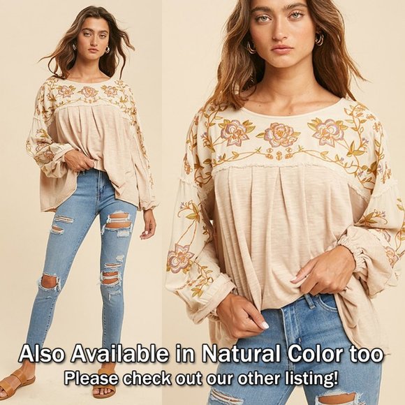 NEW Black Floral Embroidered Pleat BOHO Blouse Top - Picture 12 of 12